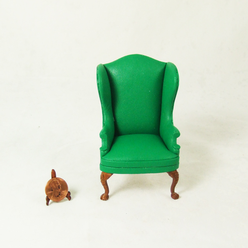 CA059-01, Green Leather Wingback Chair in 1" scale
