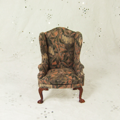 8030-05, Brown Flowers Wing-back Chair in 1" Scale