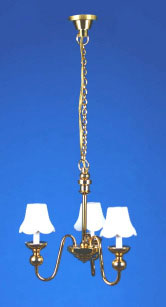 24053 DOLLHOUSE MINIATURES 3-ARM WHITE CANDLE-SHADE CHANDELIER