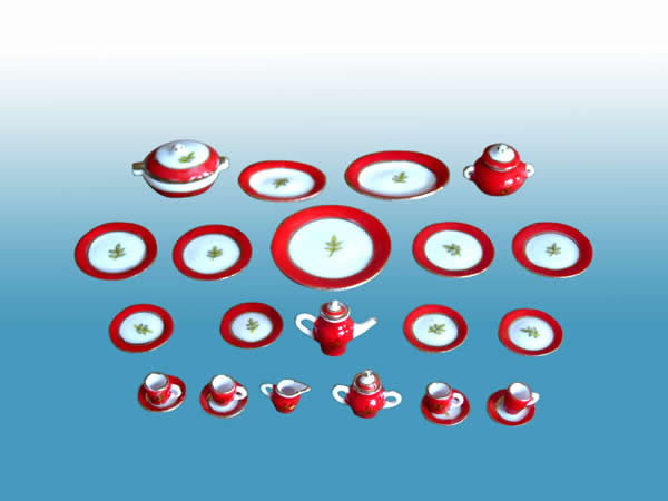 Collectible Red Eggshell Porcelain Dinning Set - EP 05016 - Click Image to Close