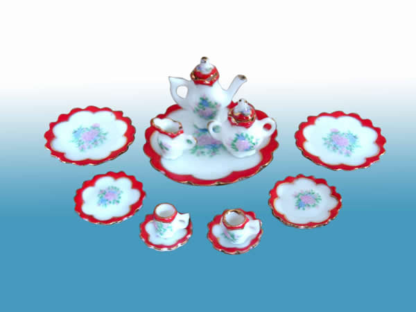 Collectible Red Eggshell Porcelain Full Tea Party Set - EP 05022